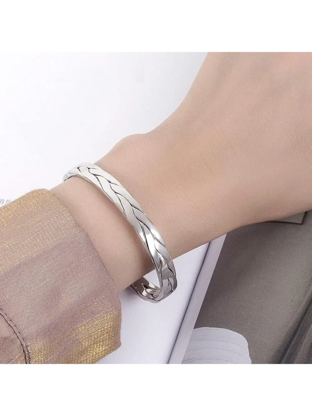 Stylish Adjustable 925 Sterling Silver Cuff Bracelet for Couples - Gift-Ready